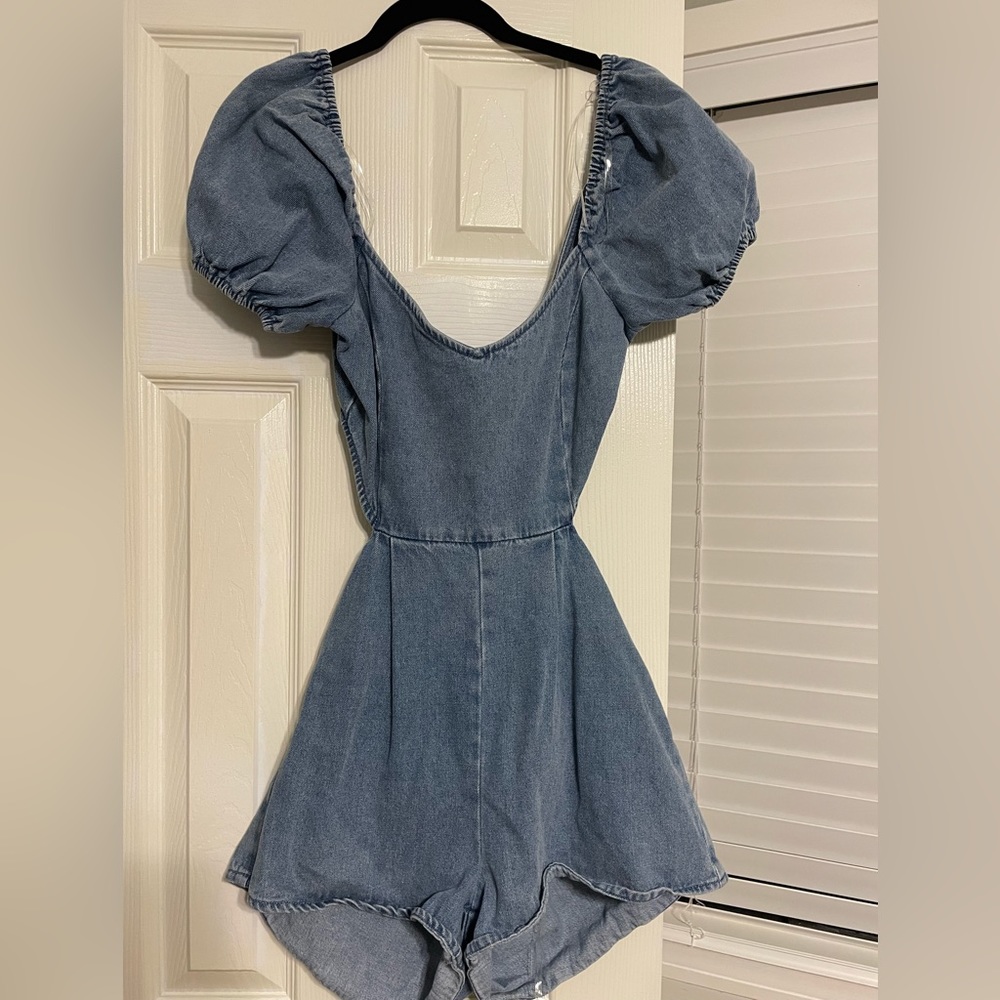 Denim puff romper